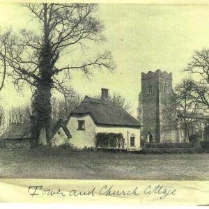 Church views tower and cottage
